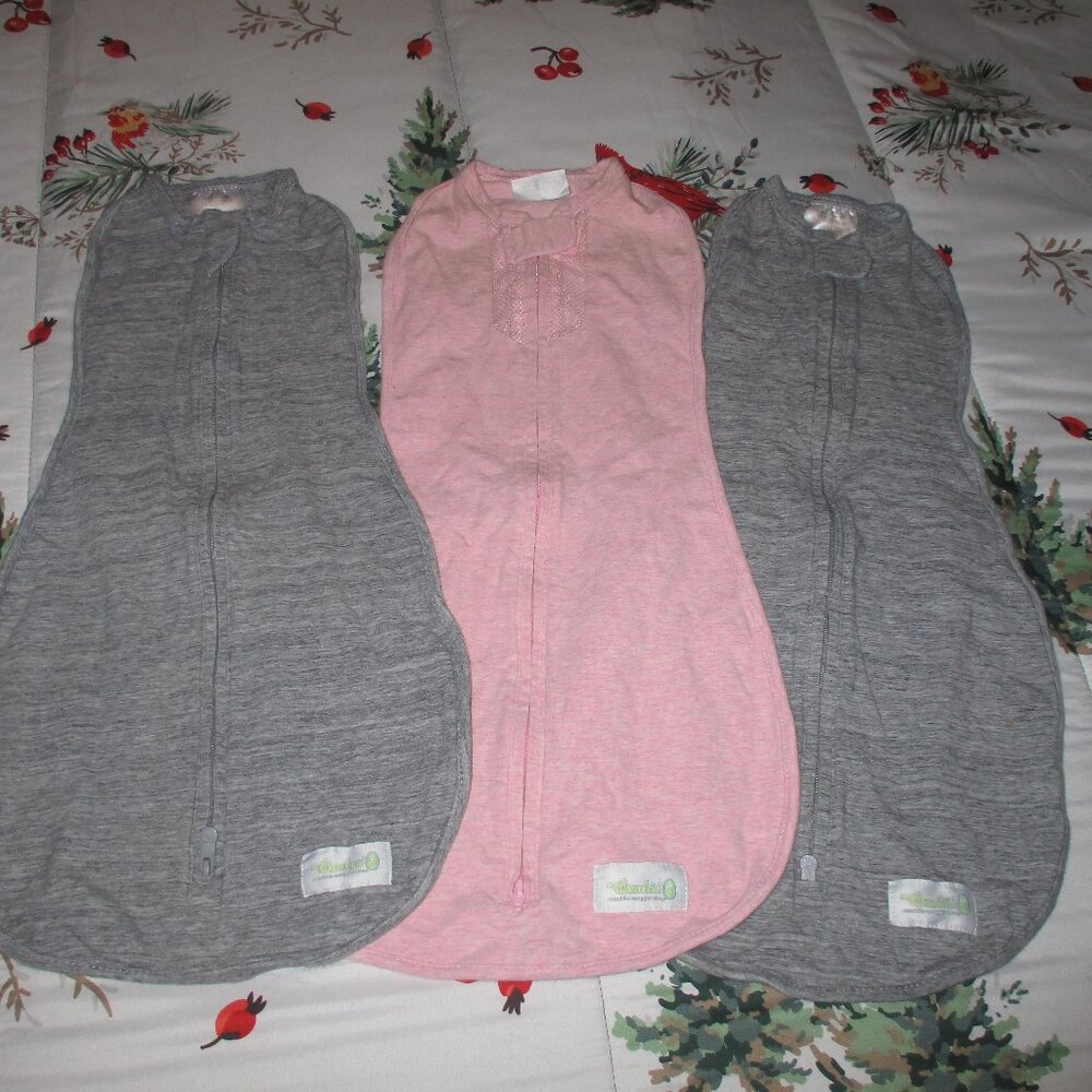 3 Woombie Swaddles Gray & Pink 0-3 months